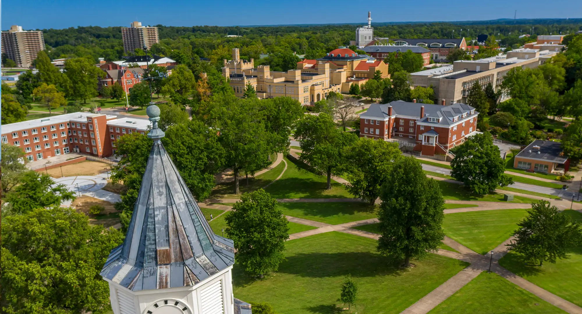aerial shot of campus from pulliam tower